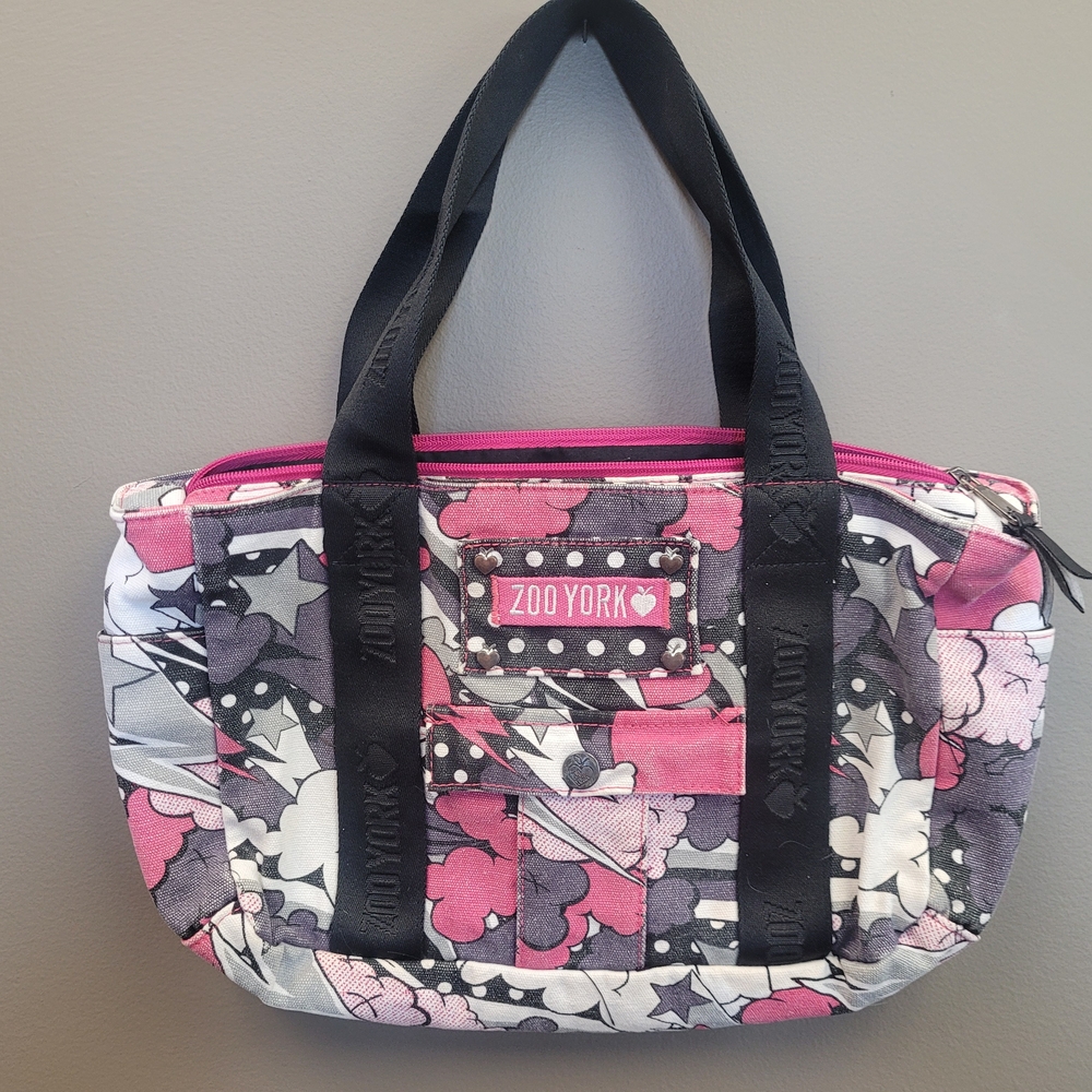 Zoo York Pink Grey Graphic Print Canvas Tote Bag Y2K Skater Streetwear Purse
